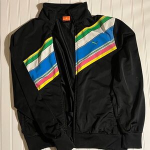 Vintage Puma Men's Black unity Windbreaker with Multicolor Stripes